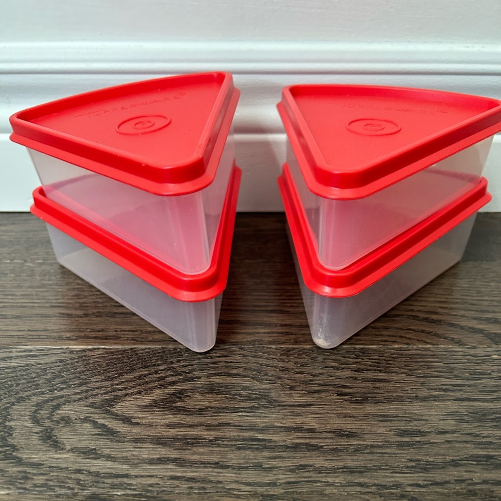 4 Vintage Tupperware Red Pie Slice Keeper.